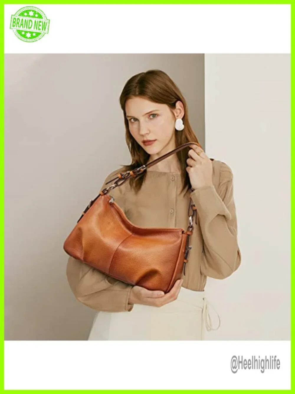 Genuine Leather Hobo Bag Top Grain Cowhide Shoulder Purse Medium Travel Work